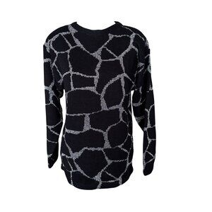 Milano Vintage 80s Black & Silver Abstract Pattern Sweater